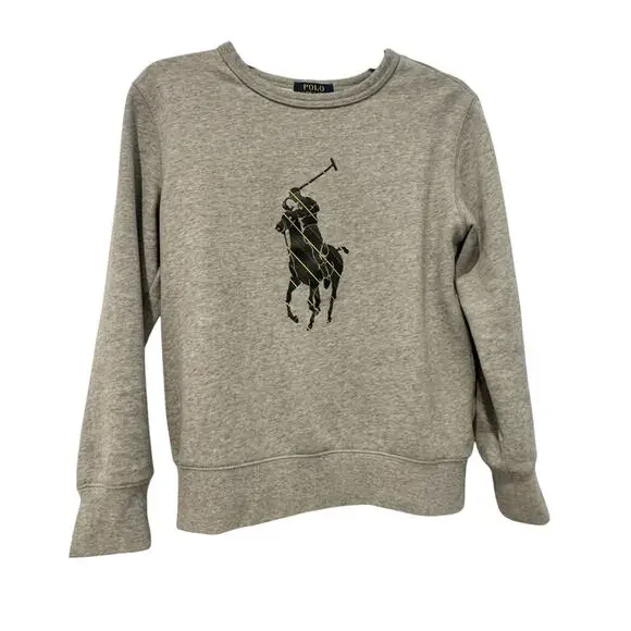 Polo Ralph Lauren Boy's Big Pony Pullover Sweatshirt Long Sleeve Gray Sz M 10/12